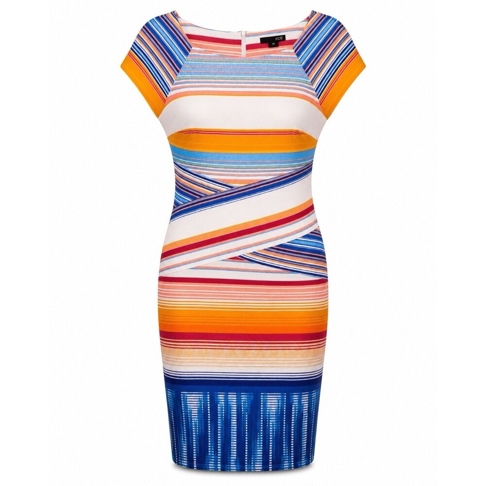 Women’s  Colorblock Stripe Midi Dress Cap Sleeve Stretch Size 16W ECI New York